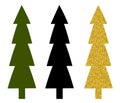 Set Christmas trees green black silhouettes gold glitter vector illustration Royalty Free Stock Photo